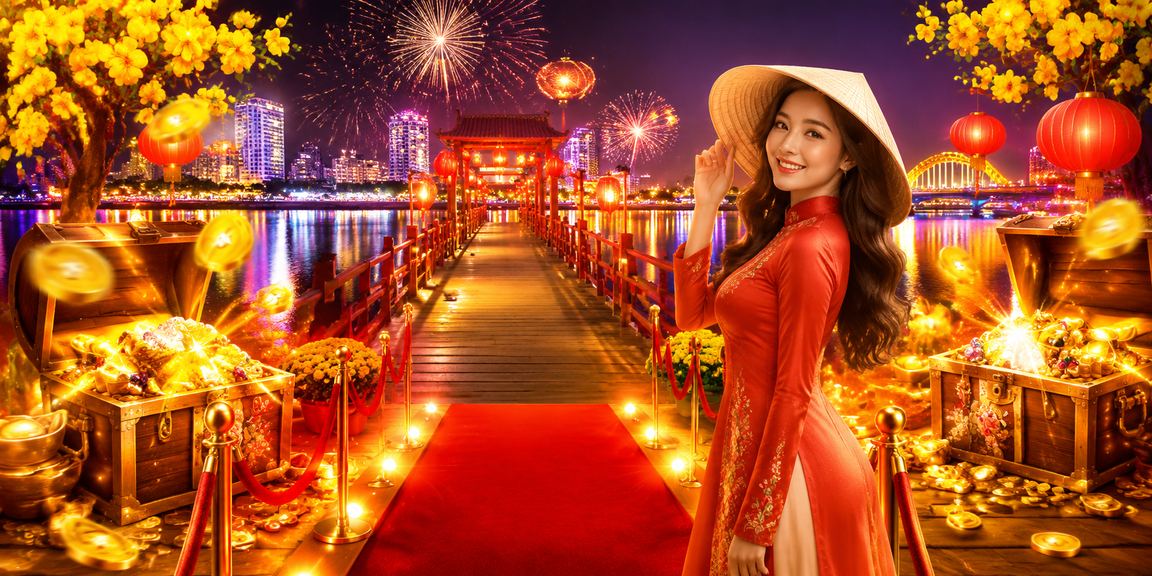 Người dùng nhận thưởng nạp tiền jackpot tại Đà Nẵng mặc áo dài non lá